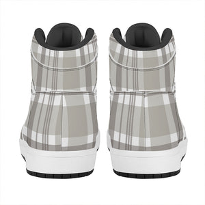 Grey And White Border Tartan Print High Top Leather Sneakers