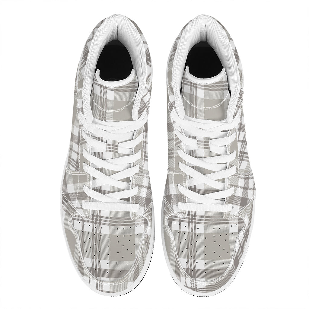 Grey And White Border Tartan Print High Top Leather Sneakers