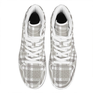 Grey And White Border Tartan Print High Top Leather Sneakers