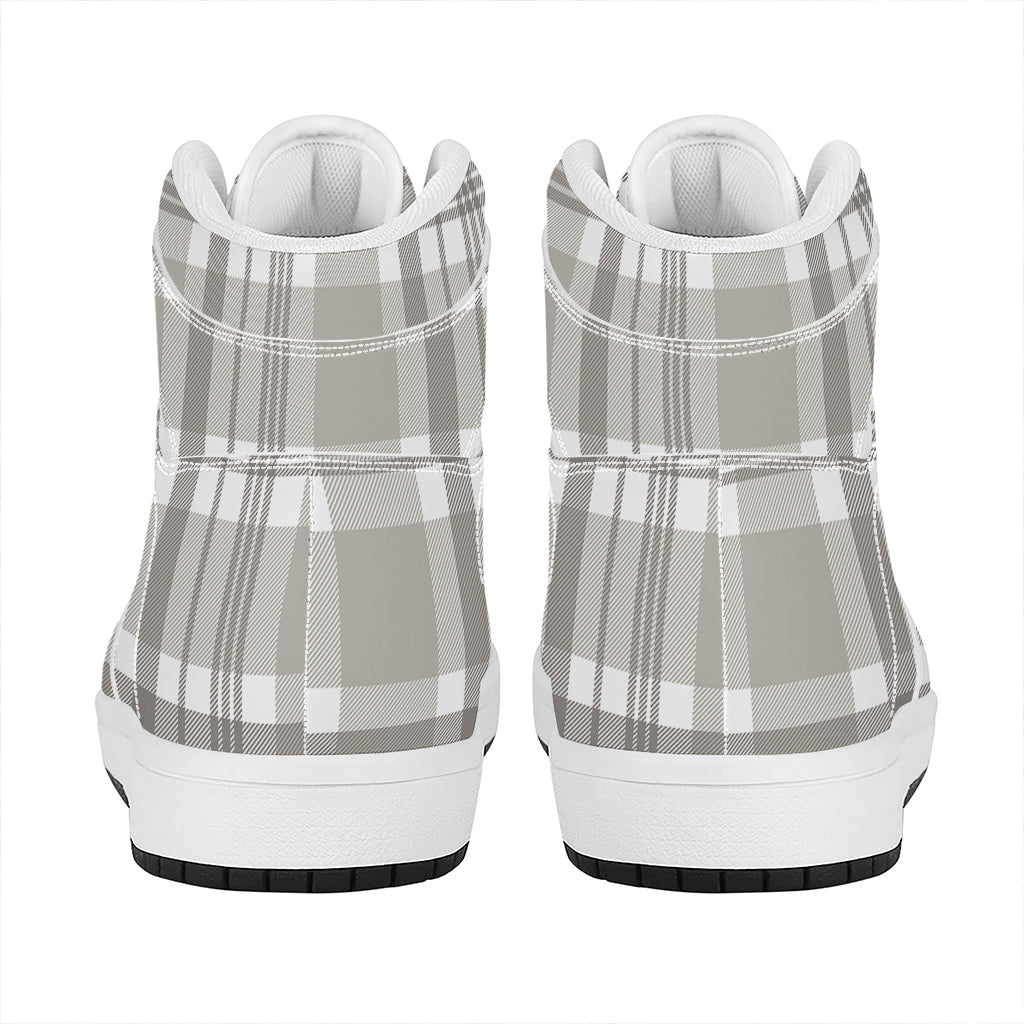 Grey And White Border Tartan Print High Top Leather Sneakers