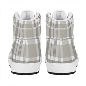 Grey And White Border Tartan Print High Top Leather Sneakers