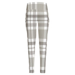 Grey And White Border Tartan Print High-Waisted Pocket Leggings