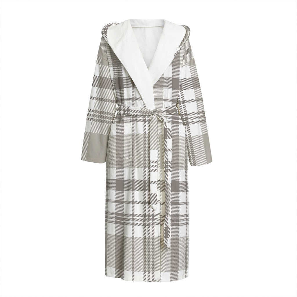 Grey And White Border Tartan Print Hooded Bathrobe