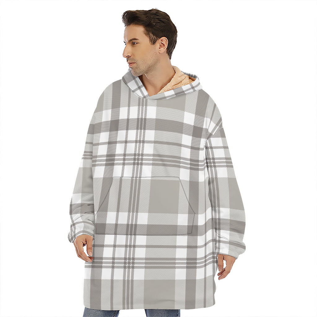 Grey And White Border Tartan Print Hoodie Blanket