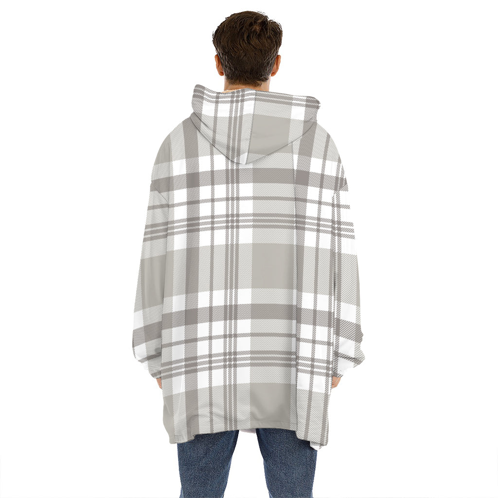 Grey And White Border Tartan Print Hoodie Blanket