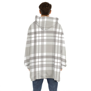 Grey And White Border Tartan Print Hoodie Blanket