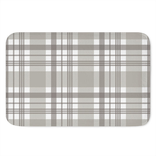 Grey And White Border Tartan Print Indoor Door Mat