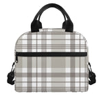 Grey And White Border Tartan Print Insulated Lunch Bag