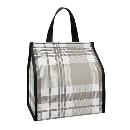 Grey And White Border Tartan Print Insulated Lunch Tote