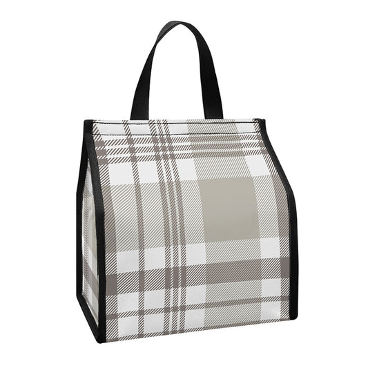 Grey And White Border Tartan Print Insulated Lunch Tote