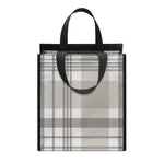 Grey And White Border Tartan Print Insulated Lunch Tote