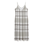 Grey And White Border Tartan Print Jersey Midi Cami Dress