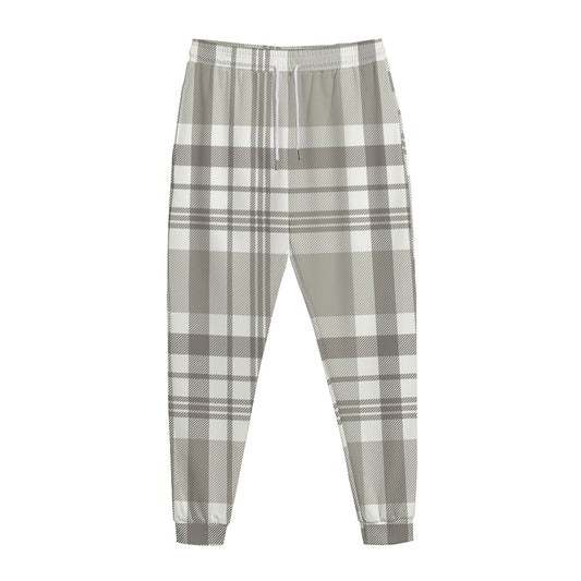 Grey And White Border Tartan Print Jogger Pants