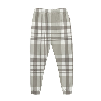 Grey And White Border Tartan Print Jogger Pants