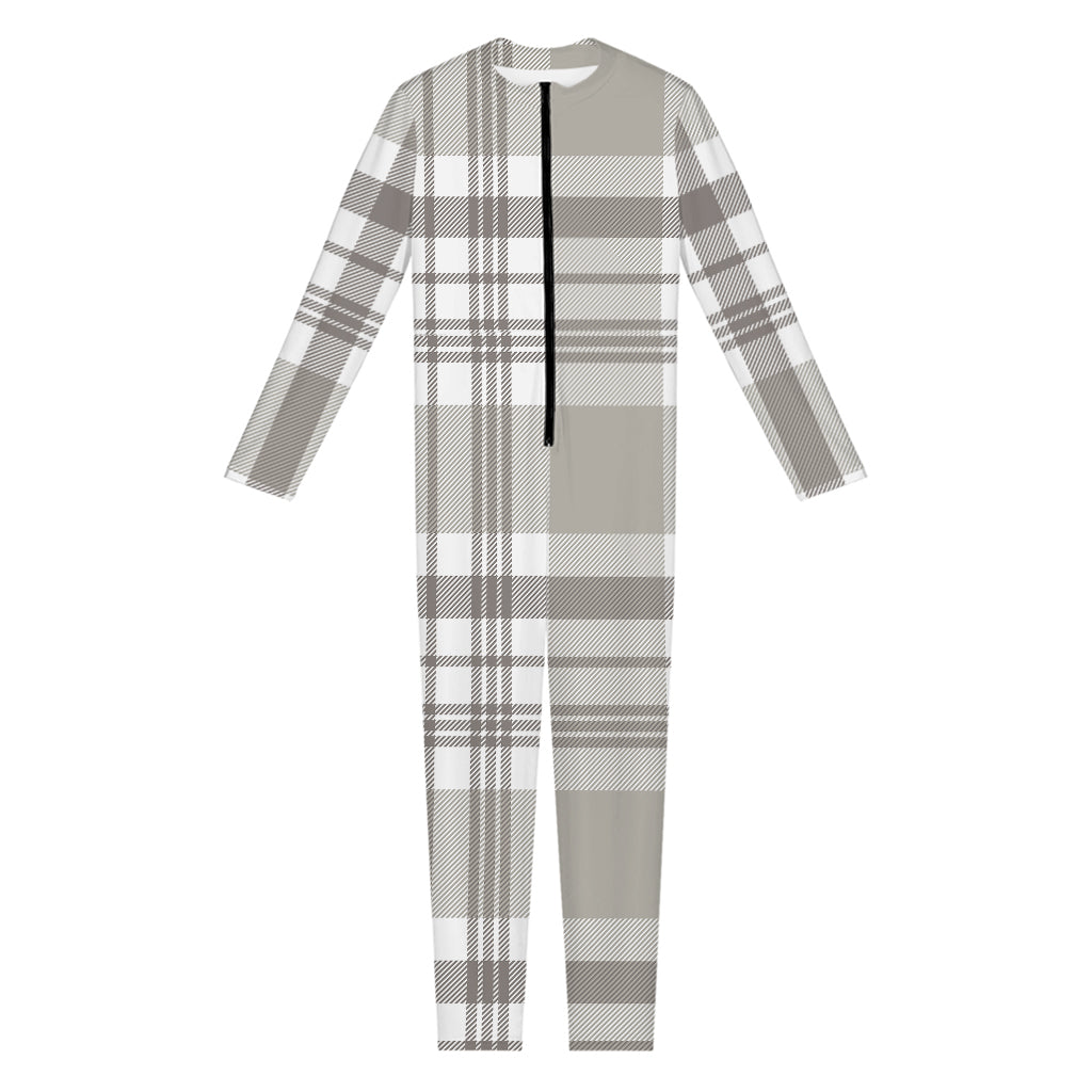 Grey And White Border Tartan Print Jumpsuit