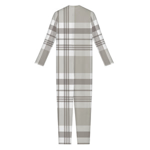 Grey And White Border Tartan Print Jumpsuit