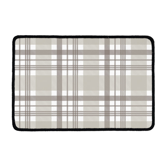 Grey And White Border Tartan Print Kitchen Mat