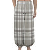 Grey And White Border Tartan Print Lantern Pants