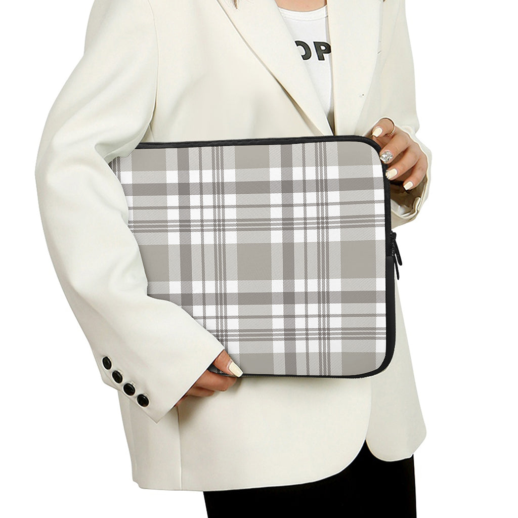 Grey And White Border Tartan Print Laptop Sleeve
