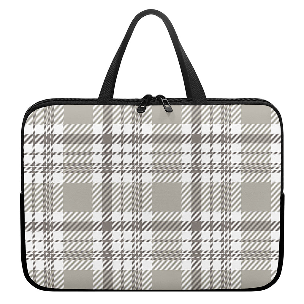 Grey And White Border Tartan Print Laptop Sleeve With Handle