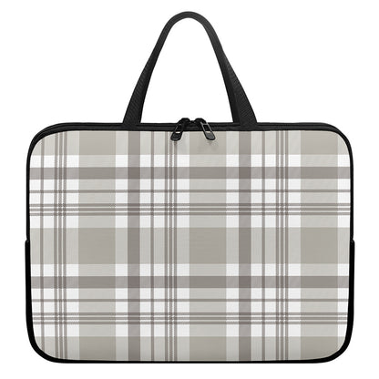 Grey And White Border Tartan Print Laptop Sleeve With Handle