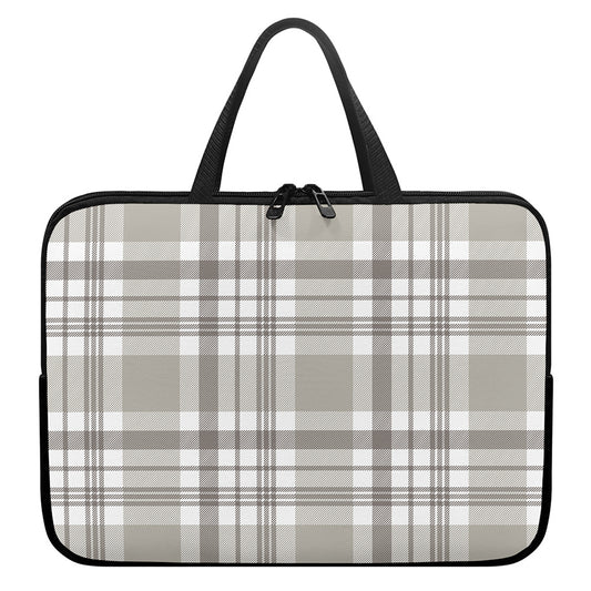 Grey And White Border Tartan Print Laptop Sleeve With Handle