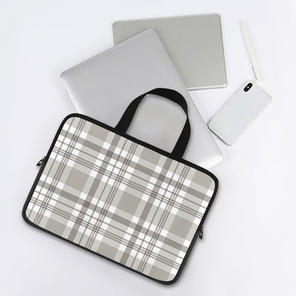 Grey And White Border Tartan Print Laptop Sleeve With Handle