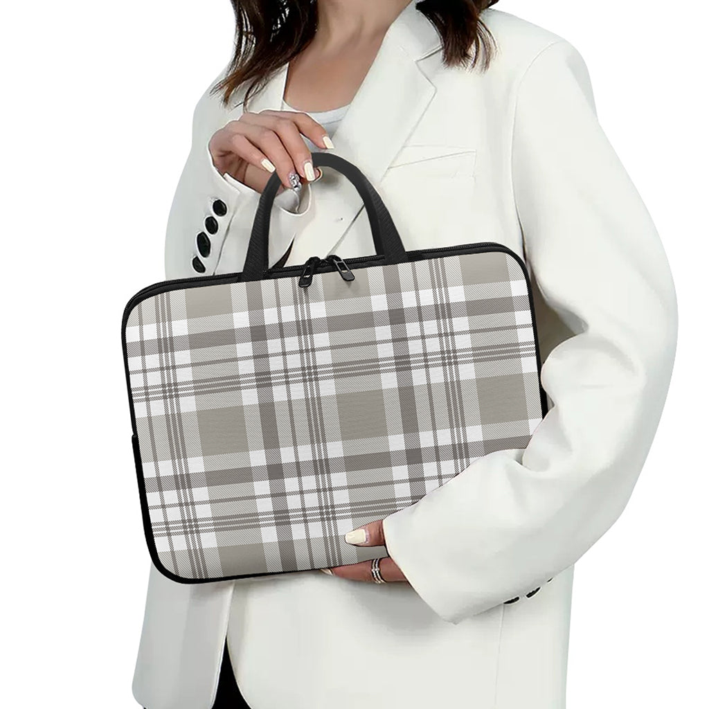 Grey And White Border Tartan Print Laptop Sleeve With Handle