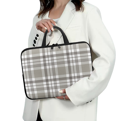 Grey And White Border Tartan Print Laptop Sleeve With Handle