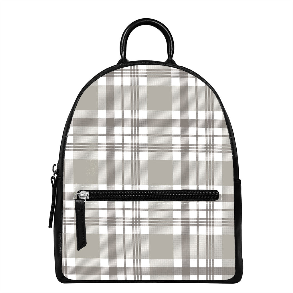 Grey And White Border Tartan Print Leather Backpack