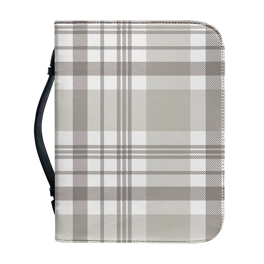 Grey And White Border Tartan Print Leather Bible Cover