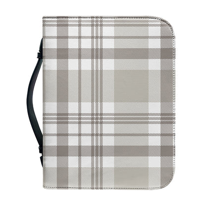Grey And White Border Tartan Print Leather Bible Cover