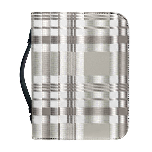 Grey And White Border Tartan Print Leather Bible Cover