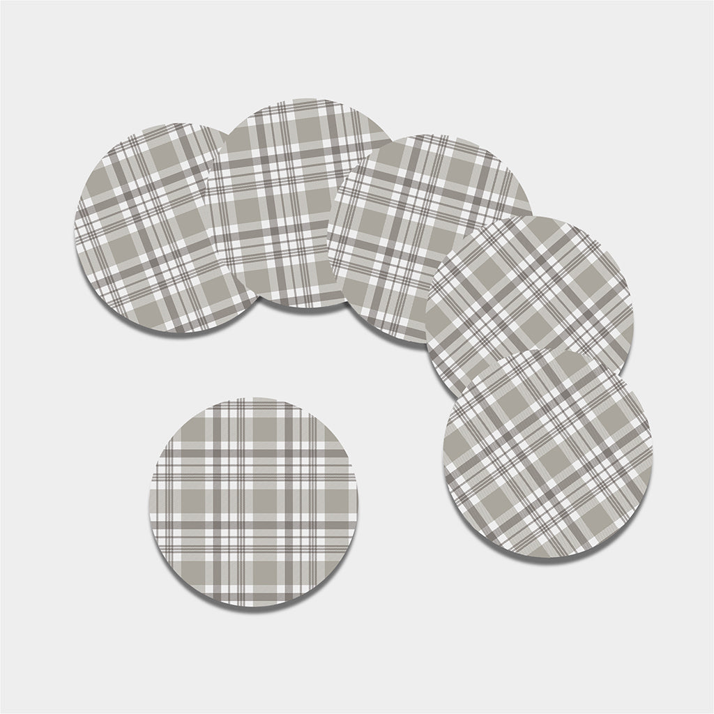 Grey And White Border Tartan Print Leather Coaster Set
