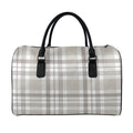 Grey And White Border Tartan Print Leather Duffel Bag
