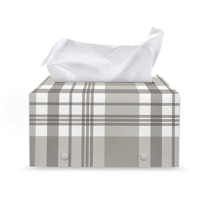 Grey And White Border Tartan Print Leather Tissue Box Cover