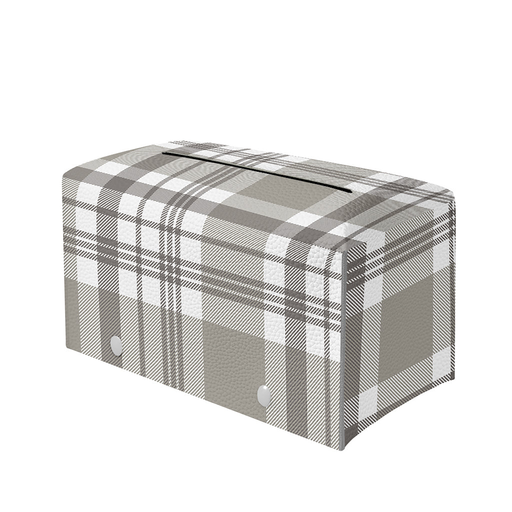 Grey And White Border Tartan Print Leather Tissue Box Cover