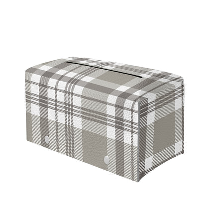 Grey And White Border Tartan Print Leather Tissue Box Cover