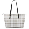 Grey And White Border Tartan Print Leather Tote Bag With Zipper