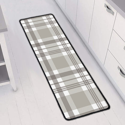 Grey And White Border Tartan Print Long Kitchen Mat