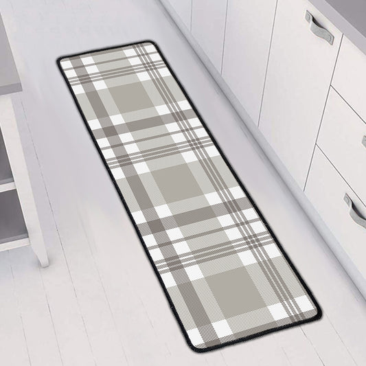 Grey And White Border Tartan Print Long Kitchen Mat