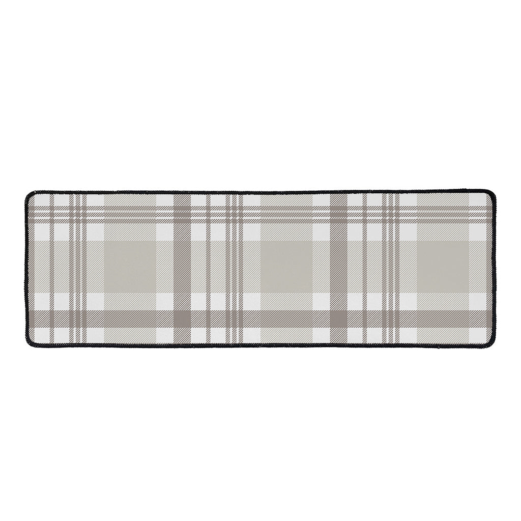 Grey And White Border Tartan Print Long Kitchen Mat