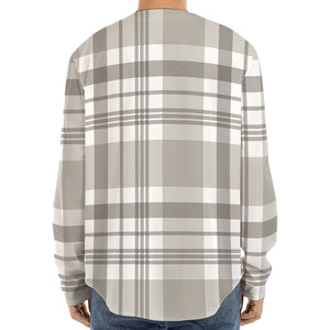 Grey And White Border Tartan Print Long Sleeve Baseball Jersey