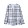 Grey And White Border Tartan Print Long Sleeve Short Coat