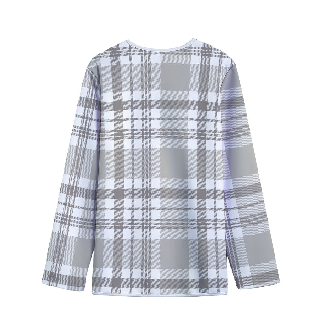 Grey And White Border Tartan Print Long Sleeve Short Coat
