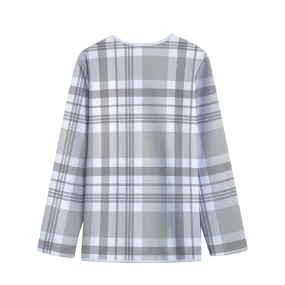 Grey And White Border Tartan Print Long Sleeve Short Coat