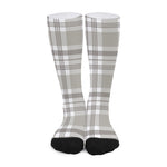 Grey And White Border Tartan Print Long Socks