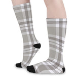 Grey And White Border Tartan Print Long Socks