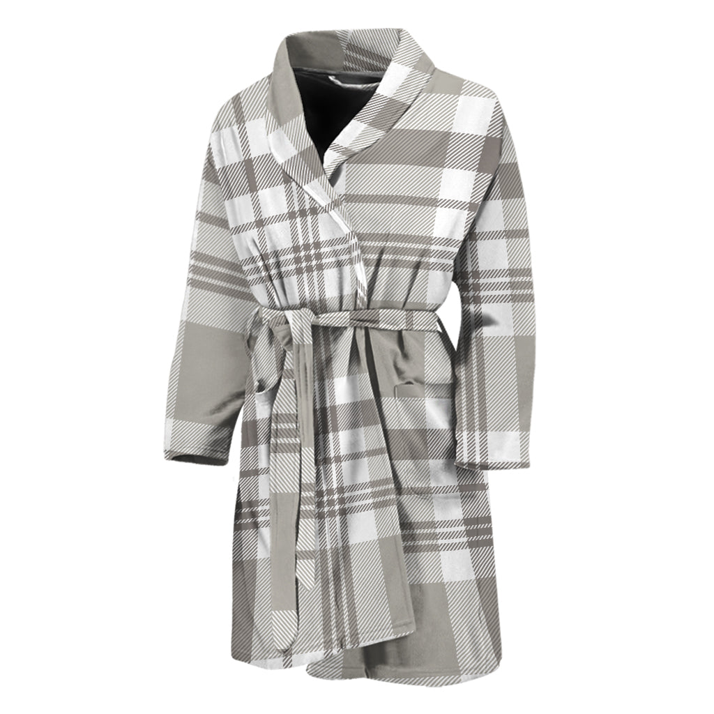 Grey And White Border Tartan Print Men's Bathrobe