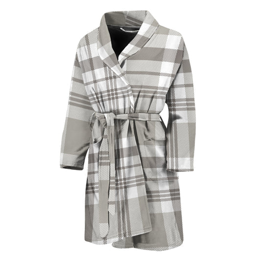 Grey And White Border Tartan Print Men's Bathrobe